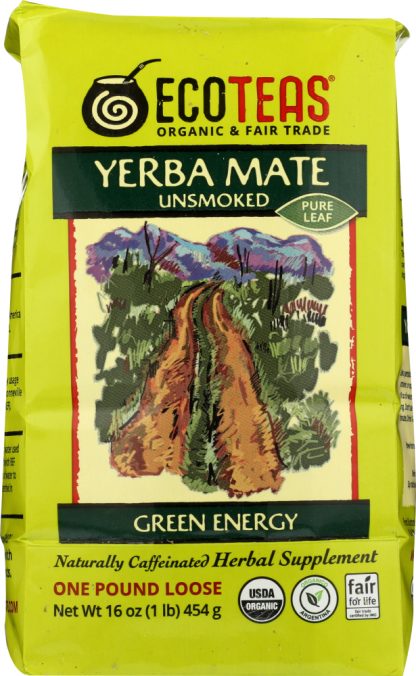 ECO TEAS: Yerba Mate Pure Leaf Loose Tea Green Energy Unsmoked, 16 oz