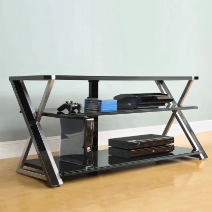 Black TV Stand for 60" Flat Screen TV with Tempered Glass Shelves