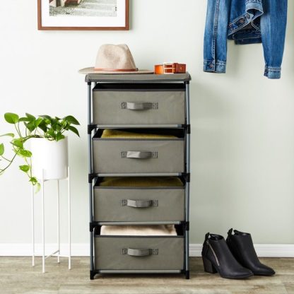 4-Tier Fabric Clothes Storage Bins; Cabinet Drawers; For Closet Organizers; Underwear; Household Supplies; Light Gray
