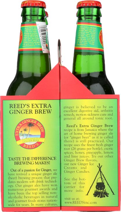 REED'S INC: Extra Ginger Brew Beer Pack of 4 (12 oz each), 48 oz