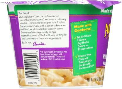 ANNIE'S HOMEGROWN: White Cheddar Microwavable Macaroni & Cheese Cup, 2.01 Oz