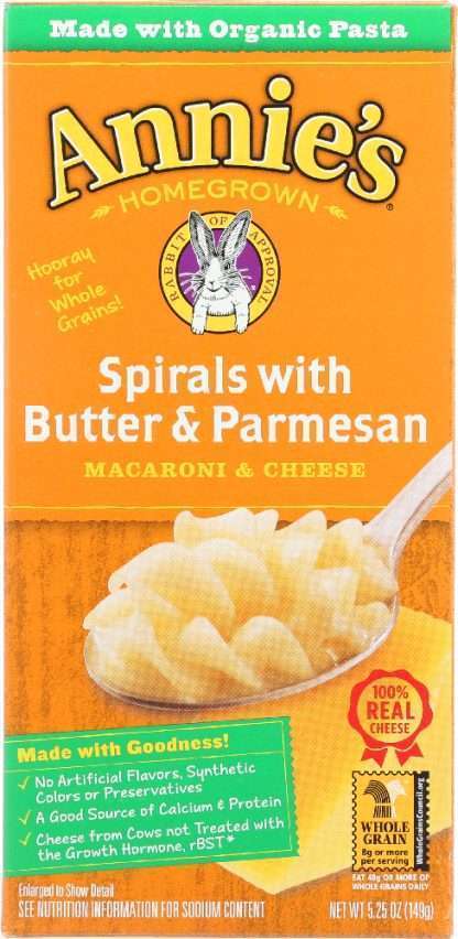 ANNIES HOMEGROWN: Macaroni & Cheese Spirals with Butter & Parmesan, 5.25 oz