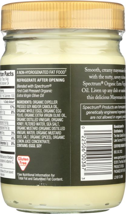 SPECTRUM NATURALS: Organic Mayonnaise with Olive Oil, 12 oz