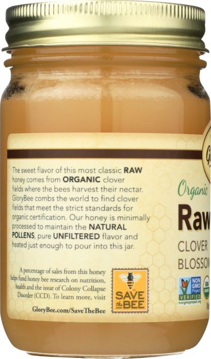 GLORY BEE: Organic Raw Honey Clover Blossom, 18 oz