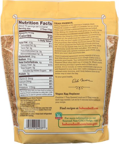 BOBS RED MILL: Organic Whole Ground Flaxseed Meal, 32 oz
