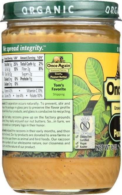 ONCE AGAIN: Organic Peanut Butter Salt Free Crunchy, 16 oz