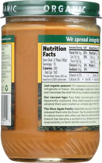 ONCE AGAIN: Organic Peanut Butter Creamy No Salt, 16 oz