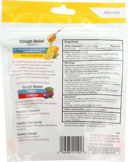 QUANTUM: Lozenges Cough Relief Lemon and Honey Organic, 18 ea