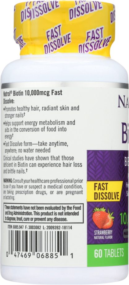 NATROL: Biotin Fast Dissolve Natural Strawberry Flavor 10,000 mcg, 60 Tablets