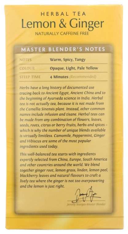TWINING TEA: Lemon & Ginger Herbal Tea, 50 bg