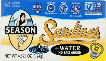 SEASONS: Sardines in Water No Salt Added, 4.375 oz