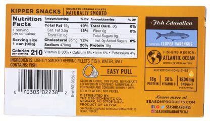 SEASONS: Kipper Snack Fillets of Herring, 3.25 oz