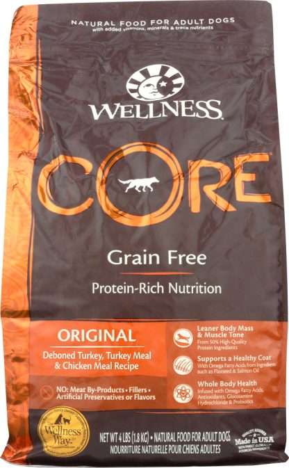 WELLNESS: Core Original Dry Dog Food Formula Grain Free, 4 lb