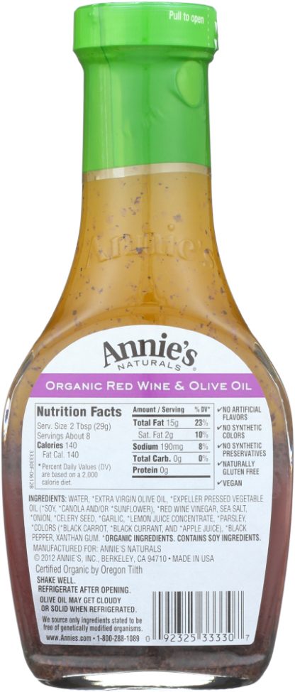 ANNIE'S NATURALS: Organic Red Wine & Olive Oil Vinaigrette, 8 oz