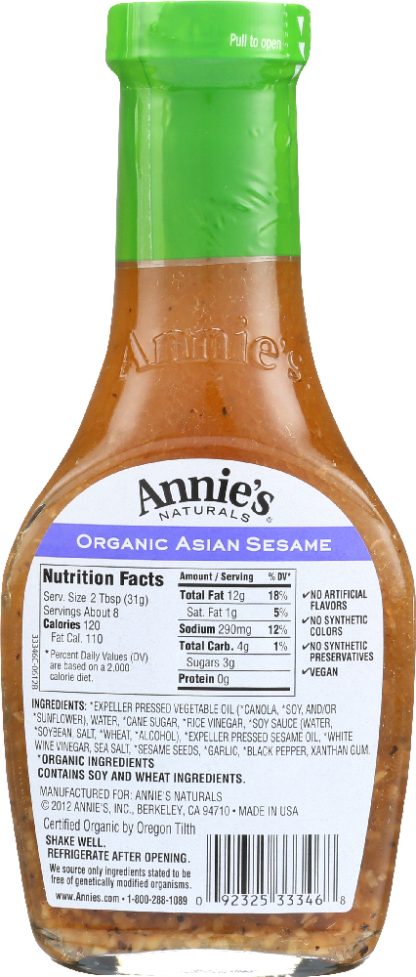 ANNIE'S NATURALS: Organic Dressing Asian Sesame, 8 oz