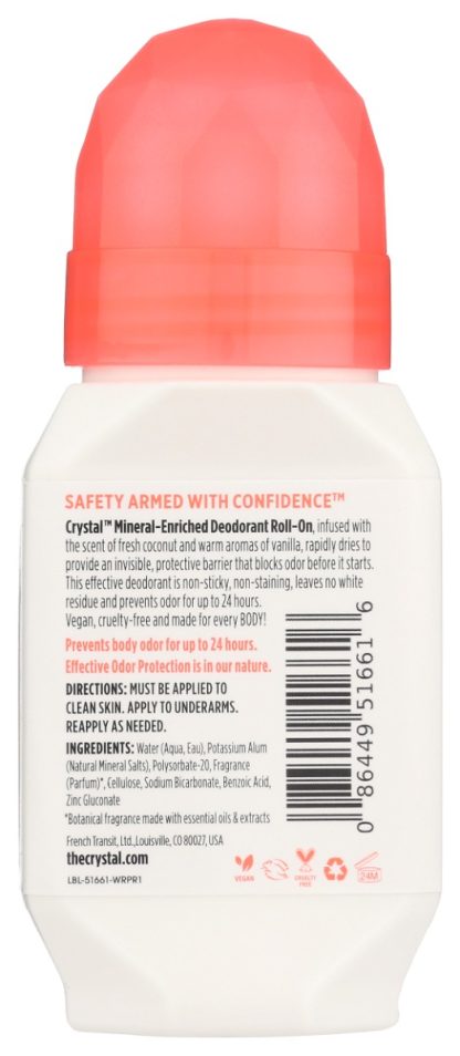 CRYSTAL BODY DEODORANT: Deodorant Vanila Conut, 2.25 FL OZ