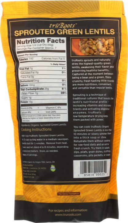 TRUROOTS: Organic Sprouted Green Lentil, 10 oz