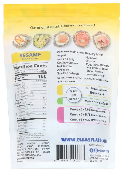 ELLAS FLATS: Crackers Sesame, 6 oz