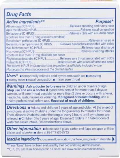 BOIRON: Coldcalm Homeopathic Cold Medicine, 60 Tablets