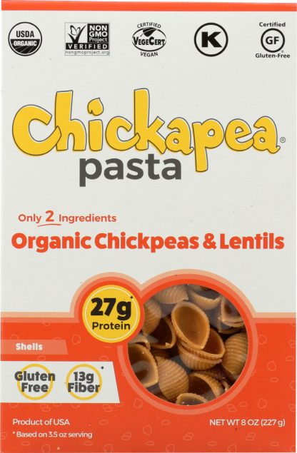 CHICKAPEA: Organic Chickpea and Red Lentil Pasta Shells, 8 oz