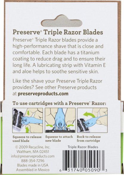 PRESERVE: Razor Blade Replacement Triple Blade 4 Cartridge, 1 ea