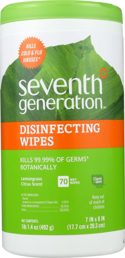 SEVENTH GENERATION: Disinfecting Wipes Lemongrass Citrus Scent, 70 Wipes