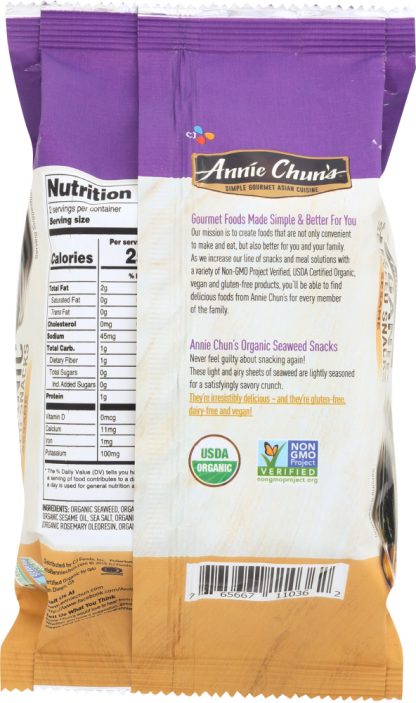 ANNIE CHUNS: Organic Seaweed Snacks Sesame, 0.35 oz