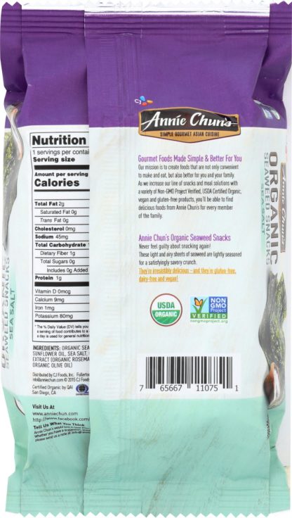 ANNIE CHUNS: Seaweed Snack Sea Salt Mini, 0.16 oz
