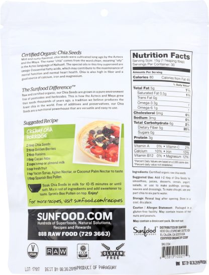 SUNFOOD SUPERFOODS: Organic Chia Seeds, 1 lb