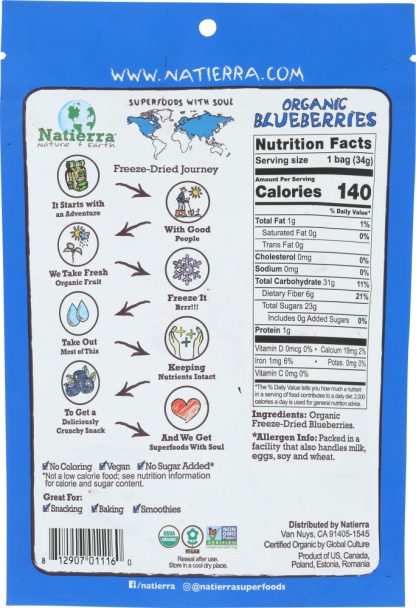 NATIERRA: Organic Freeze Dried Blueberries, 1.2 oz