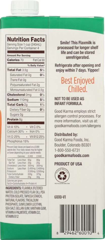 GOOD KARMA: Flax Milk Protein Unsweetened, 32 FL OZ