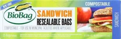 BIOBAG: Resealable Sandwich Bags, 25 bg