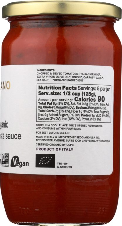 SEGGIANO: Organic Tomato and Basil Pasta Sauce, 24 oz