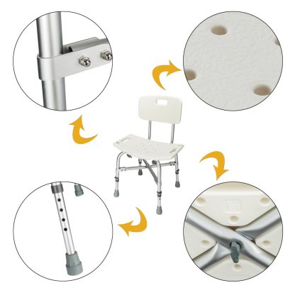 Medical Bathroom Safety Shower Tub Heavy Duty Aluminium Alloy Bath Chair Bench with Back White YF