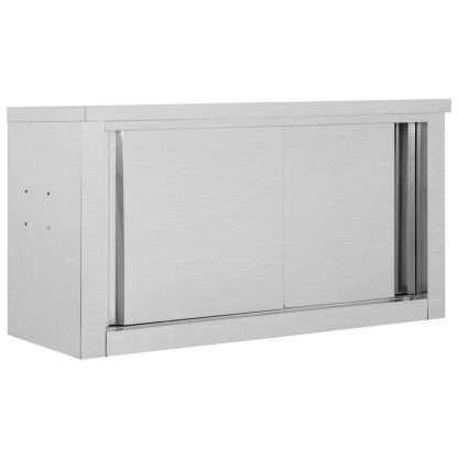 Kitchen Wall Cabinet with Sliding Doors 35.4"x15.7"x19.7" Stainless Steel