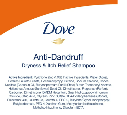 Dove Anti Dandruff Shampoo; DermaCare Dry Scalp Treatment with Pyrithione Zinc for Dry Scalp;