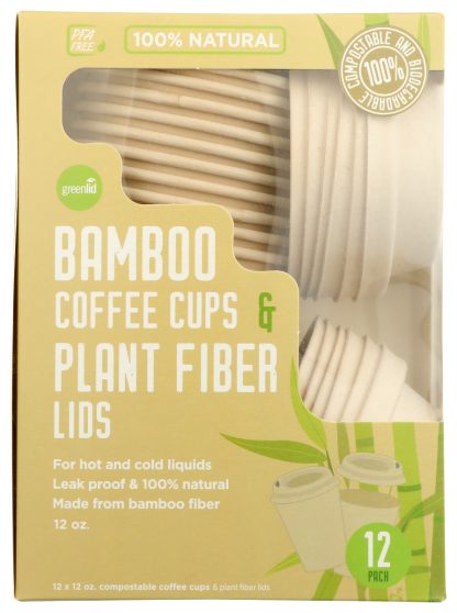 GREENLID: Compostable Bamboo Fiber Cups, 12 pk