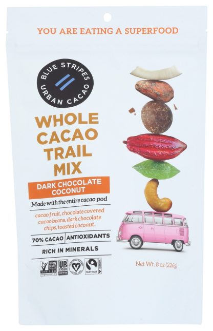 BLUE STRIPES: Trail Mix Whole Cacao, 8 OZ