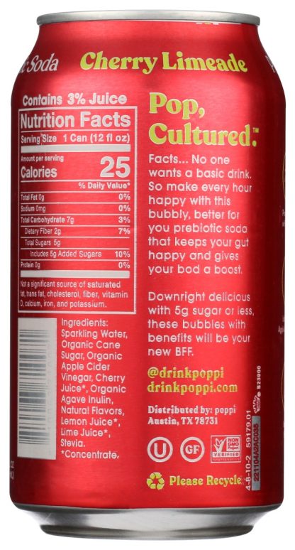 POPPI: Soda Prebiotic Cherry Limeade, 12 FL OZ