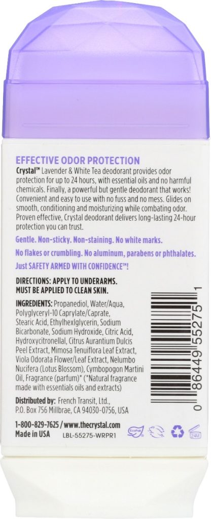 CRYSTAL BODY DEODORANT: Lavender & White Tea Invisible Solid Deodorant, 2.5 oz