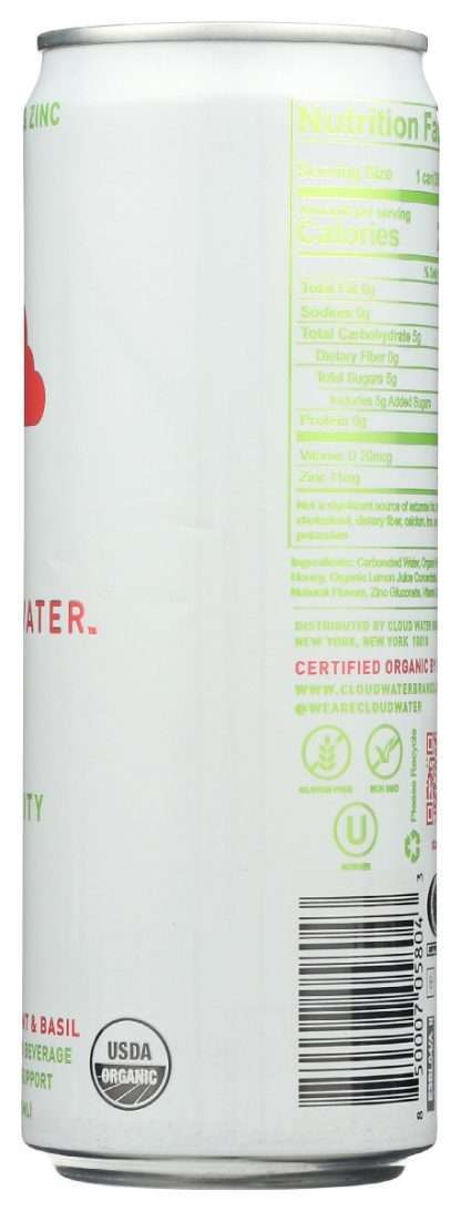 CLOUD WATER IMMUNITY: Organic Grapefruit & Mint & Basil Sparkling Water, 12 FL OZ