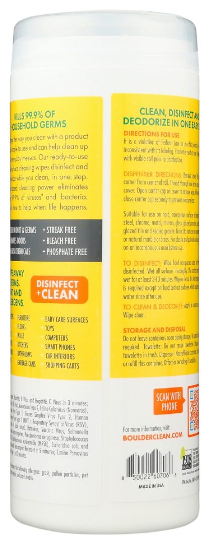 BOULDER CLEAN: Wipes Disinfectant Canist, 75 ea