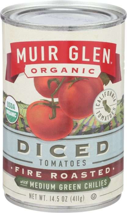 MUIR GLEN: Diced Fire Roasted Tomatoes With Green Chiles, 14.5 oz