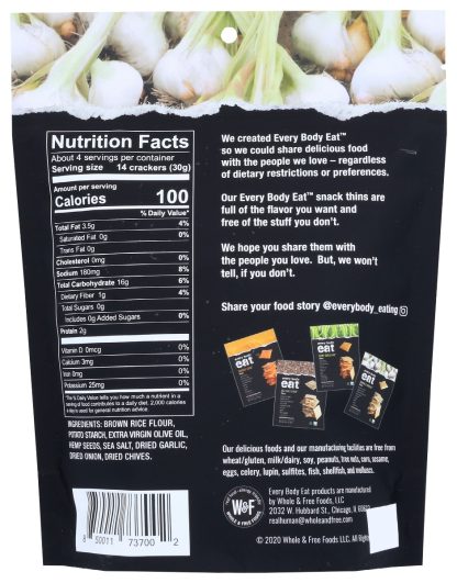 EVERY BODY EAT: Thins Chive And Garlic, 4 oz