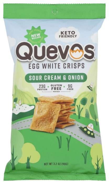 QUEVOS: Sour Cream Onion Egg White Crisps, 3.2 oz