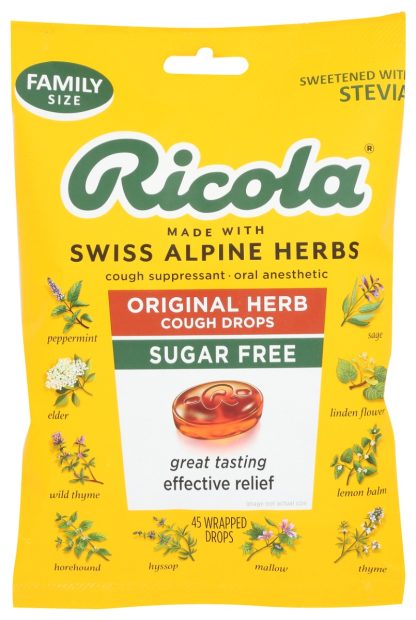 RICOLA: Original Herb Cough Drops Sugar Free, 45 pc