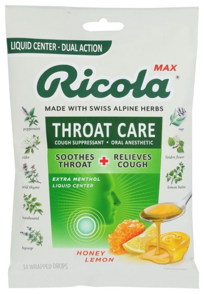 RICOLA: Max Throat Care Honey Lemon, 34 pc