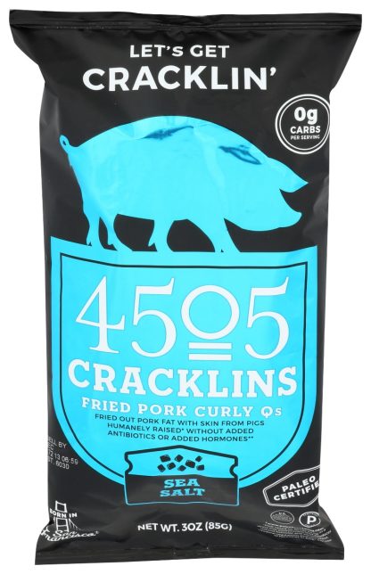 4505 MEATS: Cracklins Sea Salt Fried Pork Curly Qs, 3 oz