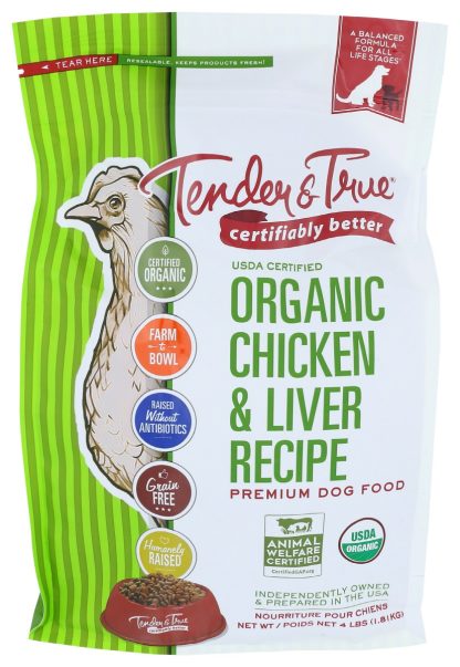 TENDER AND TRUE: Organic Chicken and Liver Dry Dog Food, 4 lb