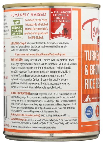 TENDER AND TRUE: Turkey and Brown Rice Canned Dog Food, 13.2 oz